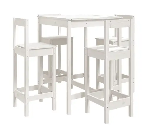 Sodo Baro Baldų Komplektas, 5 Dalių, Baltas, Pušies Masyvas