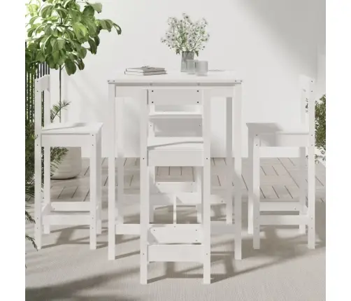 Sodo Baro Baldų Komplektas, 5 Dalių, Baltas, Pušies Masyvas