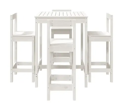 Sodo Baro Baldų Komplektas, 5 Dalių, Baltas, Pušies Masyvas