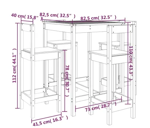 Sodo Baro Baldų Komplektas, 5 Dalių, Baltas, Pušies Masyvas
