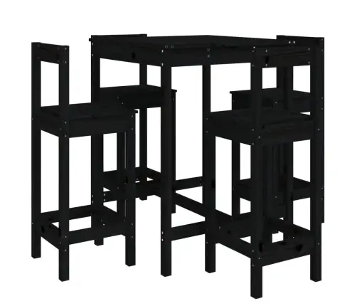 Sodo Baro Baldų Komplektas, 5 Dalių, Juodas, Pušies Masyvas