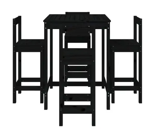 Sodo Baro Baldų Komplektas, 5 Dalių, Juodas, Pušies Masyvas