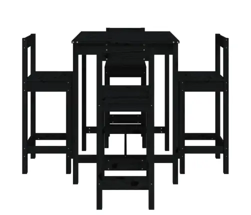 Sodo Baro Baldų Komplektas, 5 Dalių, Juodas, Pušies Masyvas