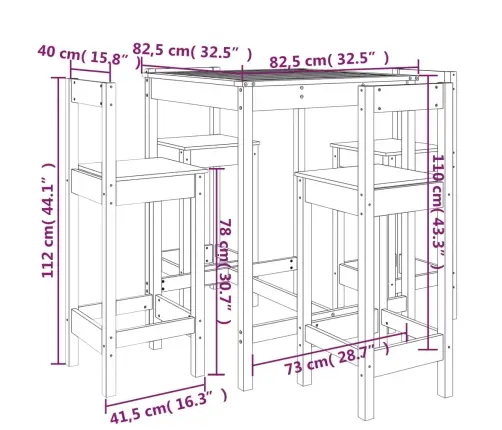 Sodo Baro Baldų Komplektas, 5 Dalių, Juodas, Pušies Masyvas