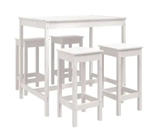 Sodo Baro Baldų Komplektas, 5 Dalių, Baltas, Pušies Masyvas