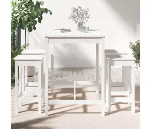 Sodo Baro Baldų Komplektas, 5 Dalių, Baltas, Pušies Masyvas