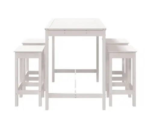 Sodo Baro Baldų Komplektas, 5 Dalių, Baltas, Pušies Masyvas