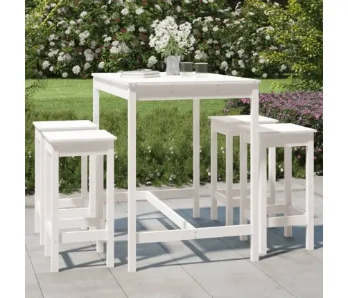 Sodo Baro Baldų Komplektas, 5 Dalių, Baltas, Pušies Masyvas