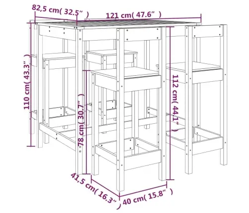 5-Osaline Aia Baarikomplekt, Männipuit