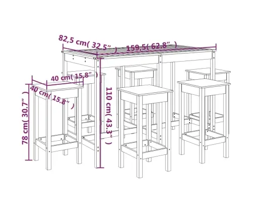 7-Osaline Aia Baarikomplekt, Männipuit