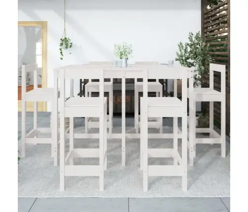 Sodo Baro Baldų Komplektas, 7 Dalių, Baltas, Pušies Masyvas