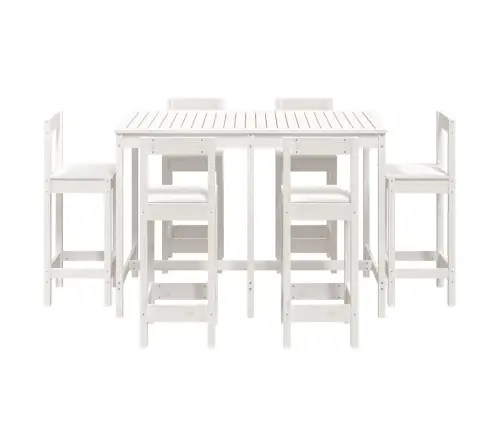 Sodo Baro Baldų Komplektas, 7 Dalių, Baltas, Pušies Masyvas