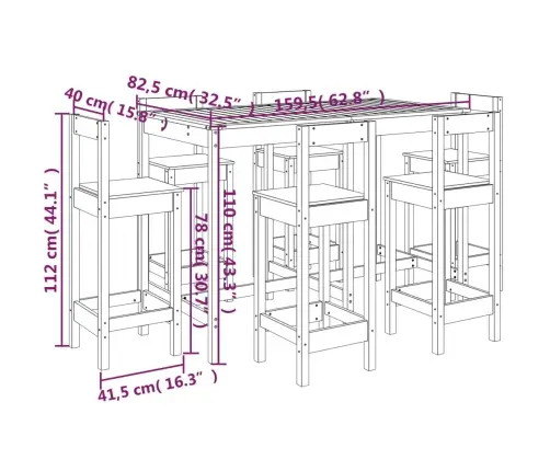 Sodo Baro Baldų Komplektas, 7 Dalių, Baltas, Pušies Masyvas