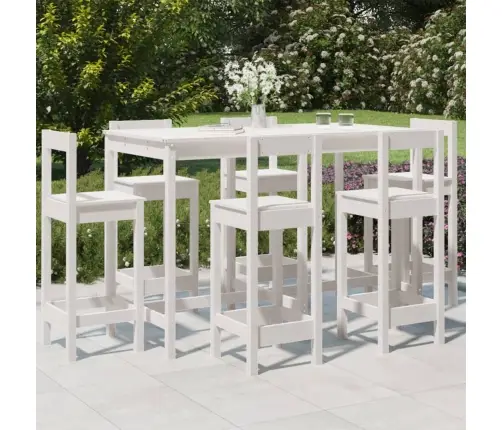 Sodo Baro Baldų Komplektas, 7 Dalių, Baltas, Pušies Masyvas