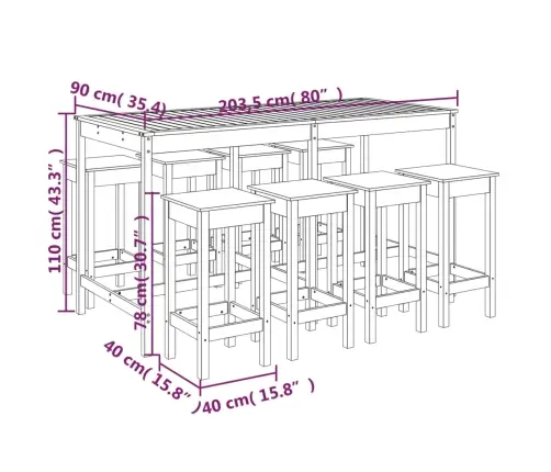 9-Osaline Aia Baarikomplekt, Männipuit