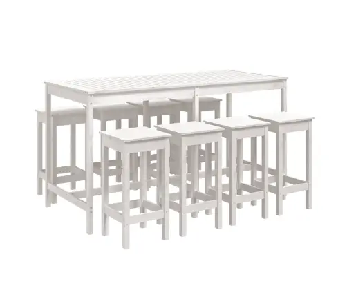 9-Daļīgs Dārza Bāra Mēbeļu Komplekts, Priedes Masīvkoks, Balts Vidaxl
