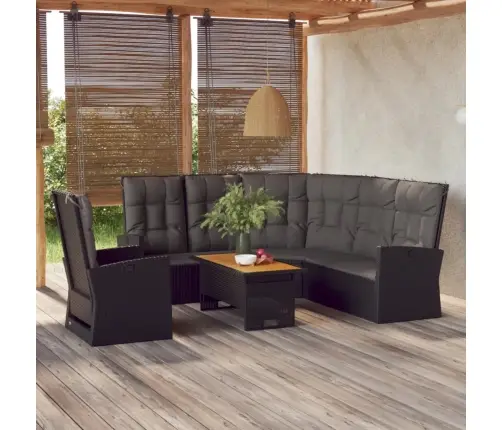 3-Osaline Aiamööblikomplekt Patjadega, Must, Polürotang