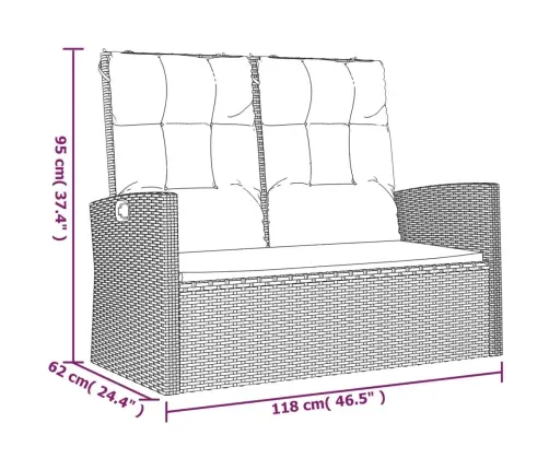 Atgāžams Dārza Sols Ar Matračiem, 118Cm, Pelēks, Pe Rotangpalma Vidaxl