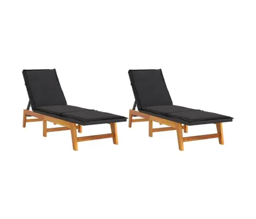 Sauļošanās Zvilņi Ar Matračiem, 2 Gb., Pe Rotangpalma, Akācija  Vidaxl