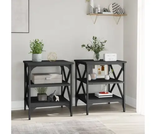 Šoniniai Staliukai, 2Vnt., Juodi, 40X42X50cm Apdirbta Mediena