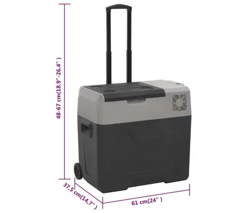 Aukstumkaste Ar Rokturi Un Ritenīšiem, Melna, Pelēka, 40 Litri Vidaxl