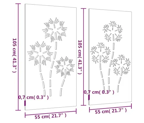 Dārza Sienas Rotājumi, 2 Gab., 105X55 Cm, Tērauds, Rūsas Efekts Vidaxl