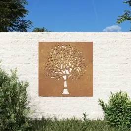 Sodo Sienos Dekoracija, 55X55cm Corten Plienas, Medžio Dizaino