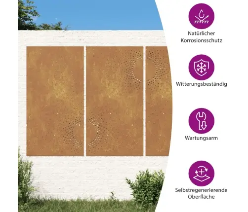 Dārza Sienas Rotājumi, 3 Gab., 105X55 Cm, Tērauds, Rūsas Efekts Vidaxl