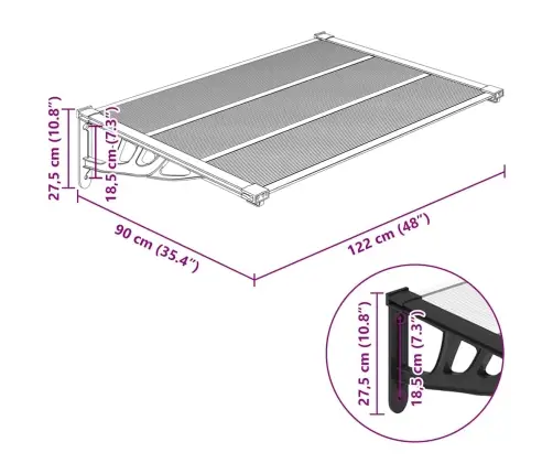 Ukse Varikatus, Must Ja Läbipaistev, 122X90 cm Polükarbonaat