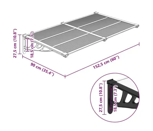 Ukse Varikatus, Must Ja Läbipaistev, 152,5X90 cm Polükarbonaat