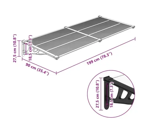 Durvju Jumtiņš, Melns, Caurspīdīgs, 199X90 Cm, Polikarbonāts Vidaxl