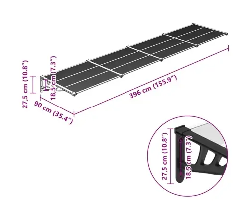 Ukse Varikatus, Must Ja Läbipaistev, 396X90 cm Polükarbonaat