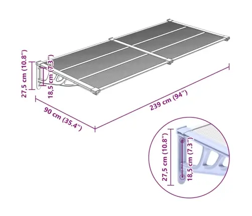 Ukse Varikatus, Hall Ja Läbipaistev, 239X90 cm Polükarbonaat