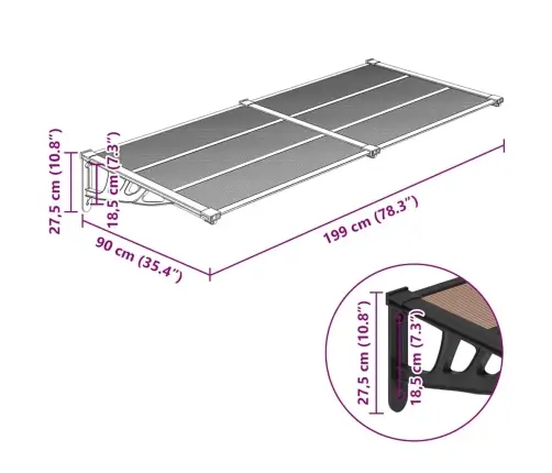 Stogelis Durims, Juodos Spalvos, 199X90cm Polikarbonatas