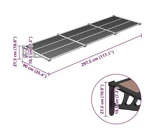Ukse Varikatus, Must, 297,5X90 cm Polükarbonaat