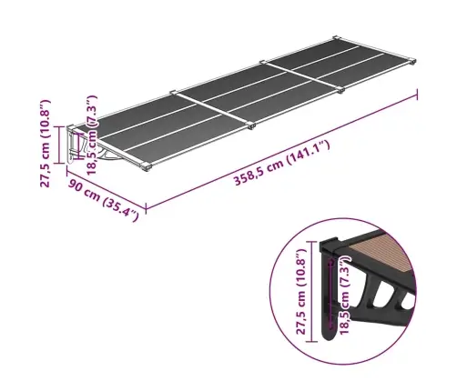 Ukse Varikatus, Must, 358,5X90 cm Polükarbonaat