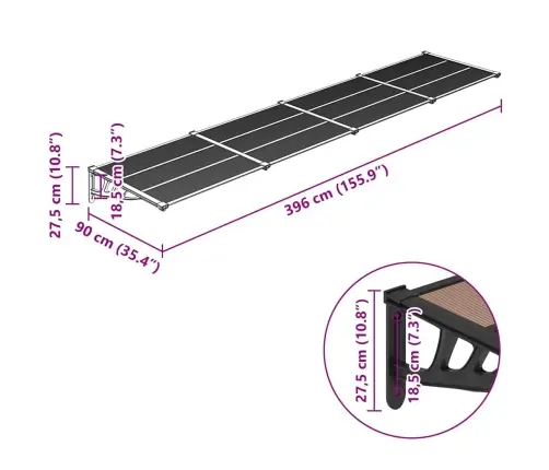 Ukse Varikatus, Must, 396 X 90 cm Polükarbonaat