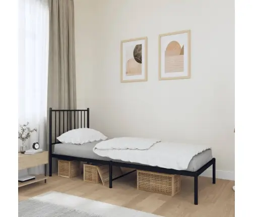Gultas Rāmis Ar Galvgali, Melns Metāls, 75X190 Cm Vidaxl