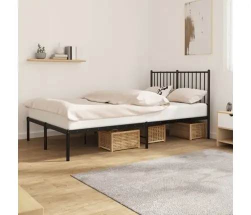 Gultas Rāmis Ar Galvgali, Melns Metāls, 120X190 Cm Vidaxl