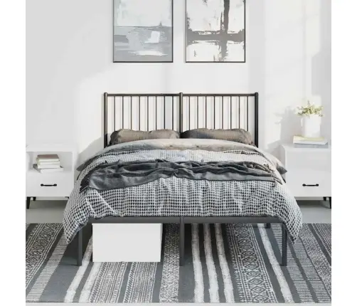 Gultas Rāmis Ar Galvgali, Melns Metāls, 135X190 Cm Vidaxl