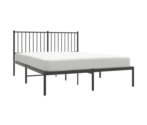 Gultas Rāmis Ar Galvgali, Melns Metāls, 135X190 Cm Vidaxl