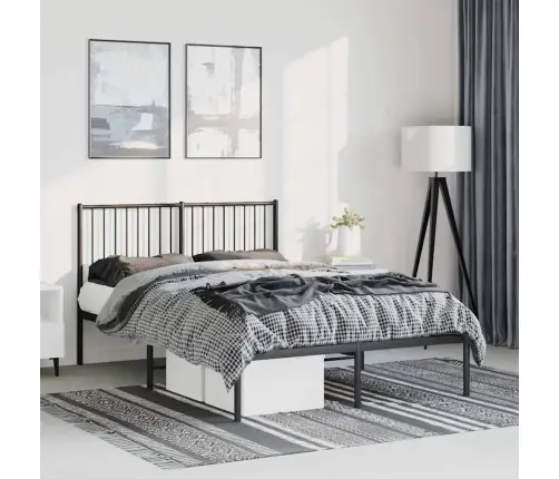 Gultas Rāmis Ar Galvgali, Melns Metāls, 135X190 Cm Vidaxl