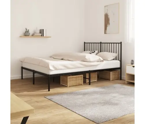 Gultas Rāmis Ar Galvgali, Melns Metāls, 140X190 Cm Vidaxl