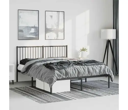 Metallist Voodiraam Peatsiga, Must, 150X200 Cm