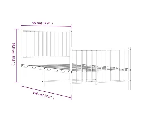 Gultas Rāmis Ar Galvgali Un Kājgali, Melns Metāls, 90X190 Cm Vidaxl
