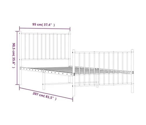 Gultas Rāmis Ar Galvgali Un Kājgali, Melns Metāls, 90X200 Cm Vidaxl