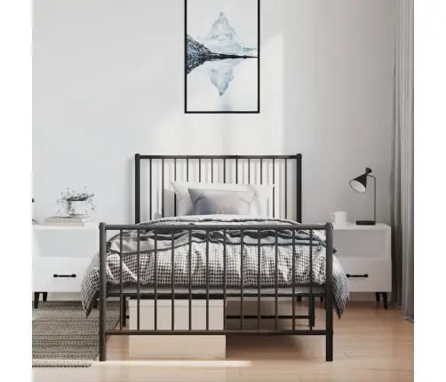 Gultas Rāmis Ar Galvgali Un Kājgali, Melns Metāls, 100X190 Cm Vidaxl