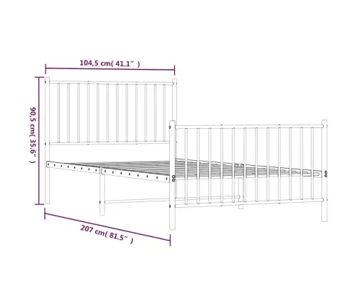 Gultas Rāmis Ar Galvgali Un Kājgali, Melns Metāls, 100X200 Cm Vidaxl