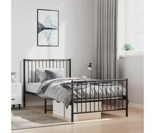 Gultas Rāmis Ar Galvgali Un Kājgali, Melns Metāls, 100X200 Cm Vidaxl