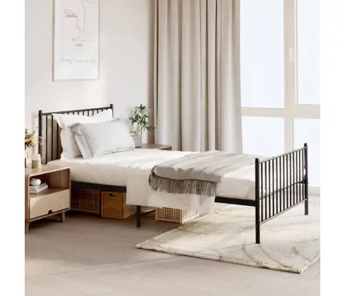 Gultas Rāmis Ar Galvgali Un Kājgali, Melns Metāls, 107X203 Cm Vidaxl